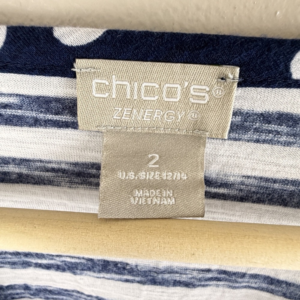 Chico's Zenergy Striped Long Sleeve Top 2/L Coastal Preppy Athleisure Nautical - Picture 2 of 7
